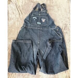 Vintage Pooh Denim Overalls Dark Embroidered Patches 1968 Bib Dungarees 38x30